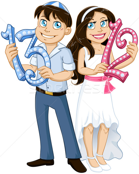 Jewish Boy And Girl Hold Numbers For Bar Bat Mitzvah Stock photo © LironPeer
