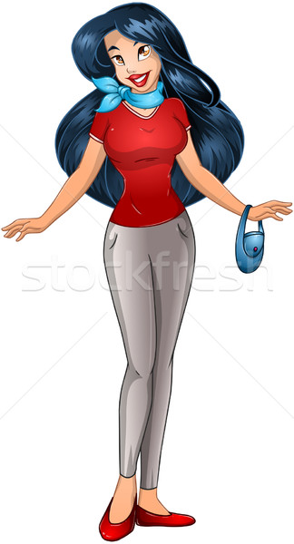 Zdjęcia stock: Asian · tshirt · spodnie · długo · kobieta
