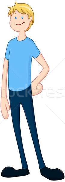 Blond szczęśliwy facet niebieski shirt stałego Zdjęcia stock © LironPeer