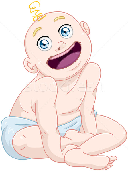 ストックフォト: かわいい · 赤ちゃん · 少年 · 座って · おむつ · 笑みを浮かべて