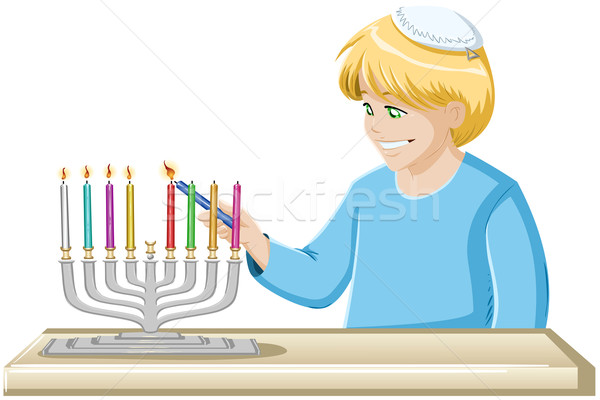 A Boy Lights A Hanukkiah Candle Stock photo © LironPeer