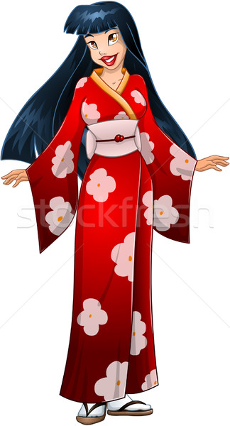 Asian Woman In Red Kimono Stock photo © LironPeer