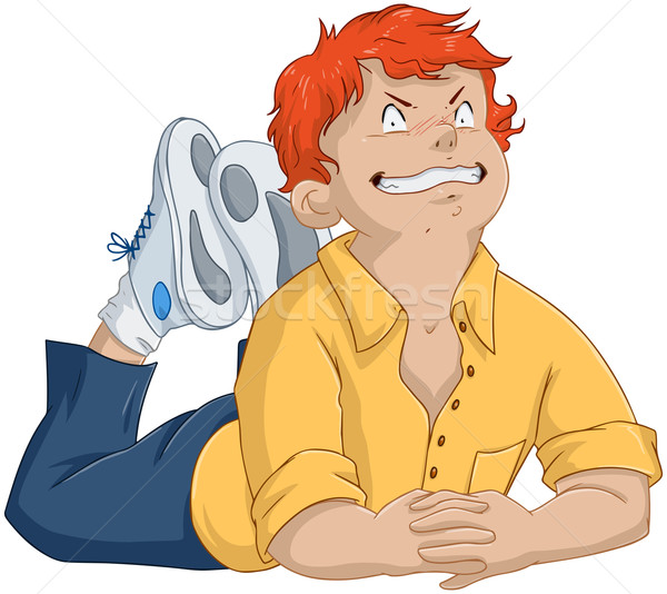 Bad Red Headed Boy Laying On Floor Stock photo © LironPeer