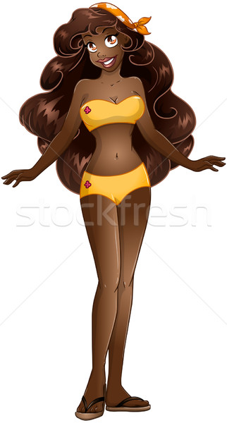 African Teenage Girl In Yellow Swimsuit Stock photo © LironPeer