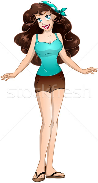 [[stock_photo]]: Brunette · adolescente · court · pants · fleur · fille