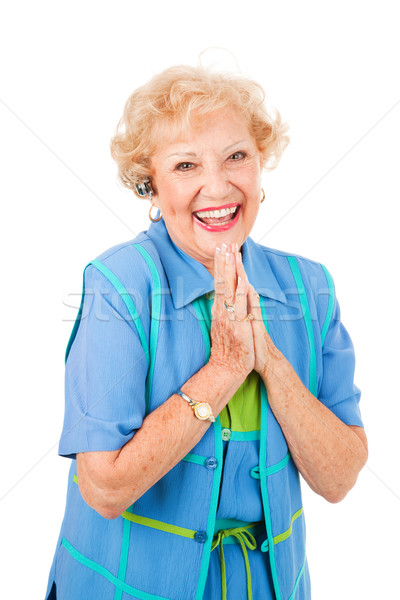 Celular senior mulher extático uma boa notícia telefone Foto stock © lisafx
