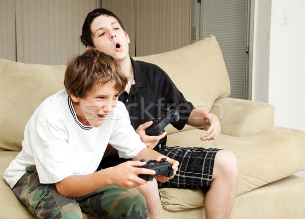 Stock fotó: Videó · intenzitás · kettő · fiúk · játszik · videojátékok