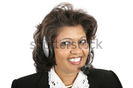 Indian femeie setul cu cască destul de serviciu clienti agent Imagine de stoc © lisafx