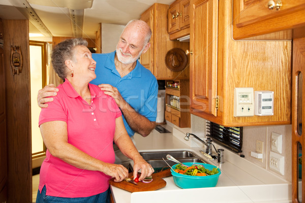 [[stock_photo]]: Romance · cuisine · couple · de · personnes · âgées · romantique · déjeuner