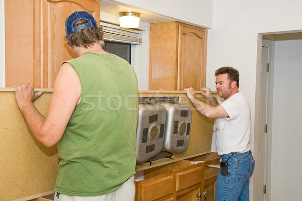 Installáció installál új konyhapult felső mosdókagyló Stock fotó © lisafx