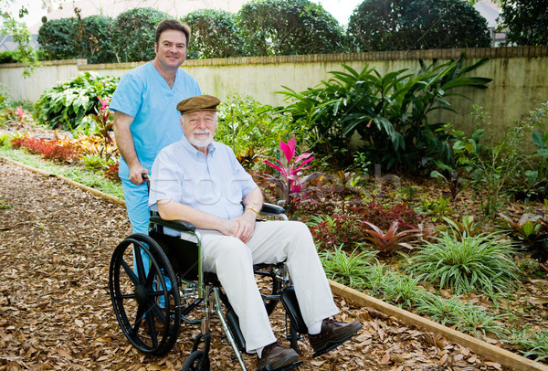 Stock foto: Pflegeheim · Fuß · Garten · Senior · Mann · medizinischen