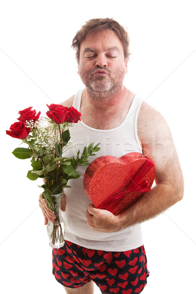 Stock fotó: Valentin · nap · csók · retkes · középkorú · férfi · alsónemű · virágok