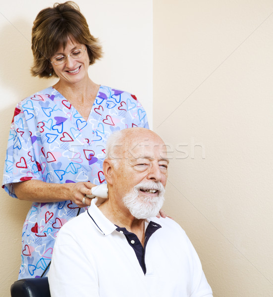 Süß Schmerzen Erleichterung Senior Mann Krankenschwester Stock foto © lisafx