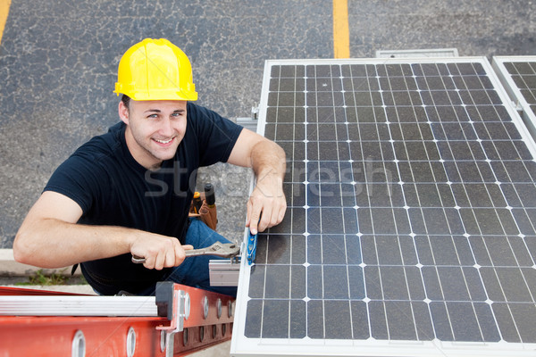 Stockfoto: Groene · jobs · hernieuwbare · middelen · elektricien