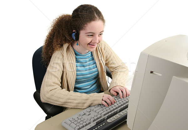 счастливым подростков онлайн подростка девушка улыбаясь компьютер Сток-фото © lisafx