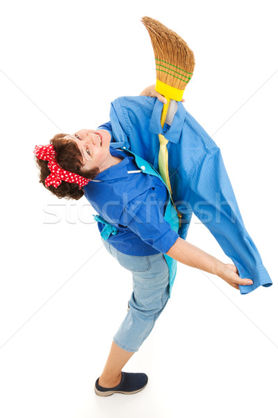 Magányos házvezetőnő mártás seprű ahogy férfi Stock fotó © lisafx