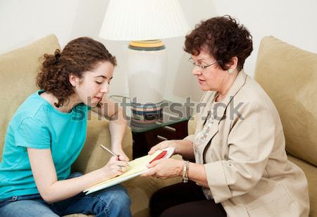 Depressiv teen Therapie teen girl Beratung Psychologe Stock foto © lisafx