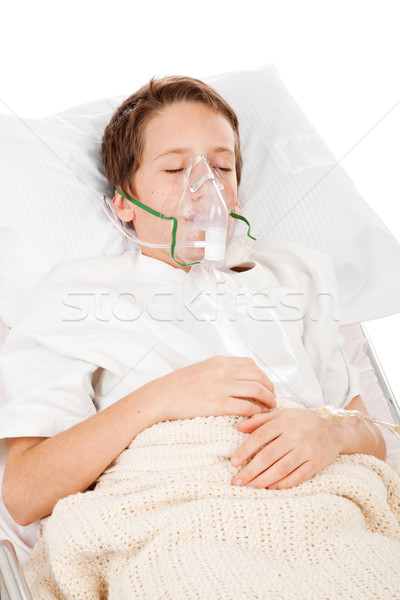 Kicsi fiú beteg kórház légzés segítség Stock fotó © lisafx