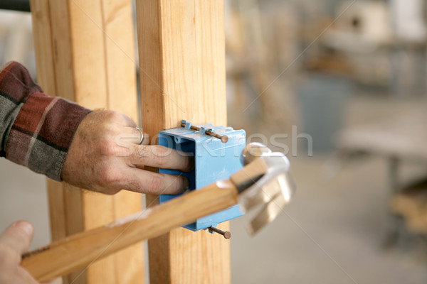 Installál elektomos doboz kezek szoba szöveg Stock fotó © lisafx
