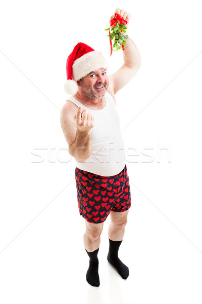 傢伙 內衣 槲寄生 中年 男子 聖誕老人 商業照片 © lisafx