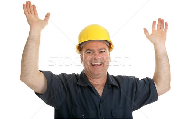 Travailleur de la construction up mains joie isolé Photo stock © lisafx