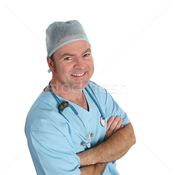 Barátságos orvos cserjék jóképű sebészi izolált Stock fotó © lisafx