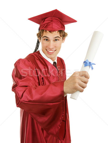 Diplomás diploma jóképű fiatal tart izolált Stock fotó © lisafx
