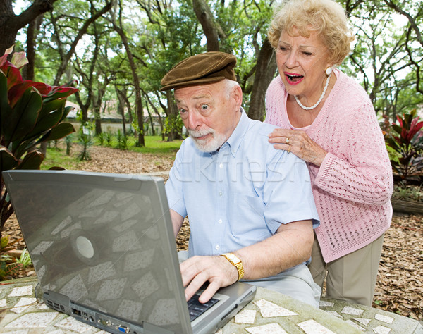 Foto stock: Computador · engraçado · e-mail · casal · de · idosos · internet