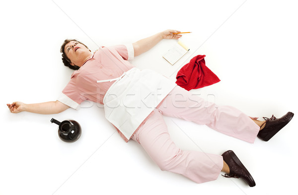 Serveerster dode moe uitgeput vloer geïsoleerd Stockfoto © lisafx