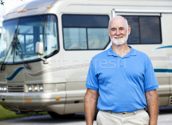 Stock photo: Senior Man with Motor Home