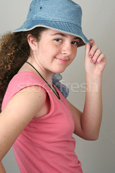 Stylish Girl Tips Hat Stock photo © lisafx