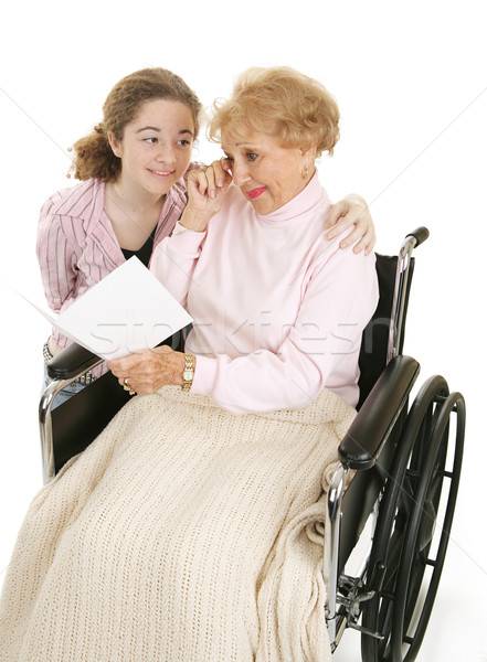 Sentymentalny moment starszy kobieta płacz karty Zdjęcia stock © lisafx