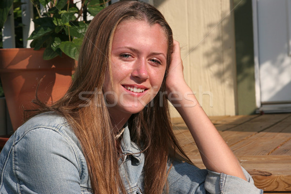 かなり 代 ポーチ 美しい 十代の少女 座って ストックフォト © lisafx