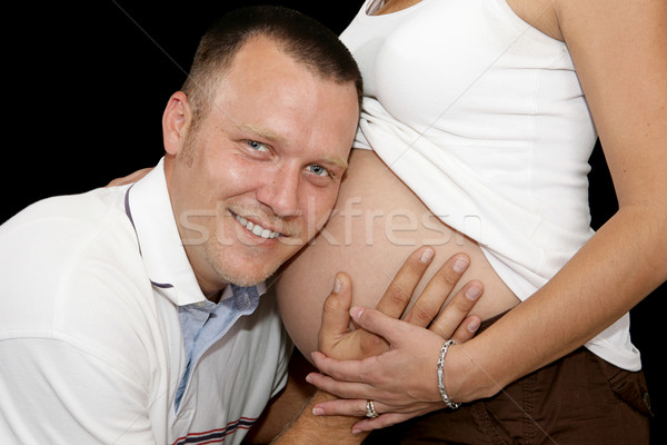 Kochający oczekujący tata szczęśliwy ojciec słuchania Zdjęcia stock © lisafx