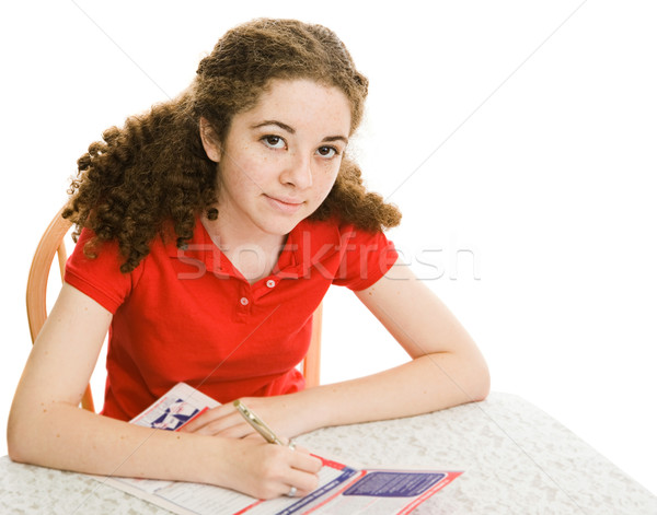 Teen stemming tienermeisje vulling uit kiezer Stockfoto © lisafx