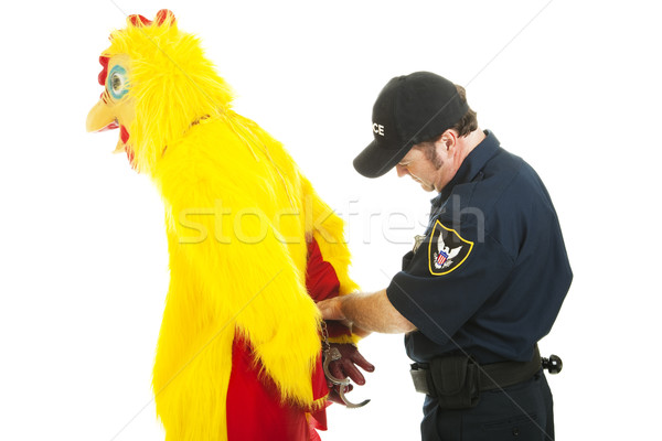 Huhn Mann verhaften Handschellen Polizist isoliert Stock foto © lisafx