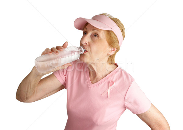 Wyścigu leczyć kobieta uruchomiony rak piersi woda butelkowana Zdjęcia stock © lisafx
