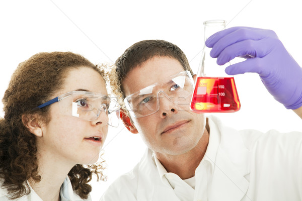 Főiskola kémia diák tanár megvizsgál vegyi Stock fotó © lisafx