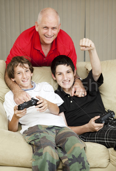 Foto stock: Familia · tiempo · papá · padre · jugando · videojuegos
