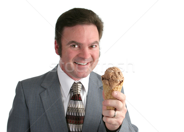 Geschäftsmann begierig Eis halten Eistüte lächelnd Stock foto © lisafx