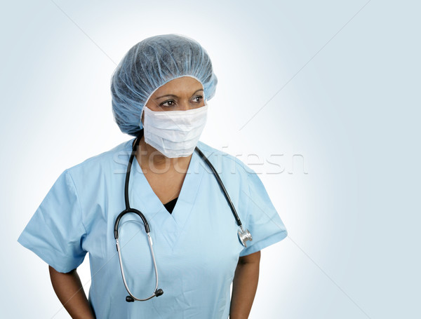 Cirúrgico blues médico máscara isolado Foto stock © lisafx