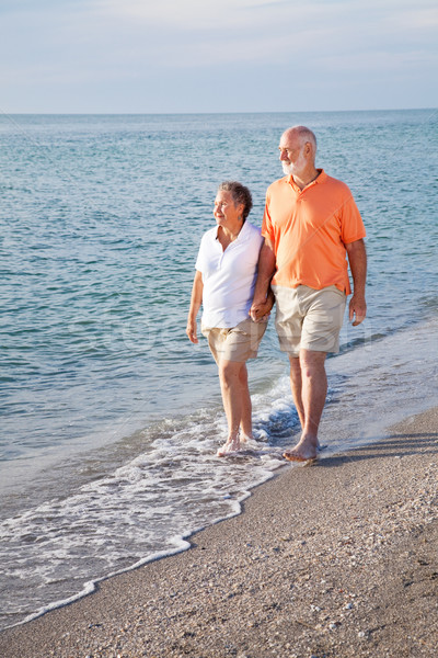 Emeryturę starszy para romantyczny spacer plaży Zdjęcia stock © lisafx