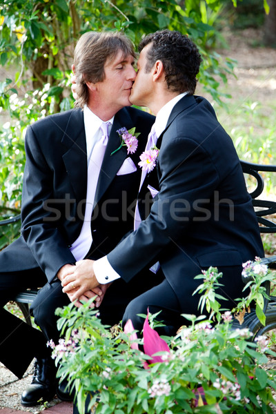 Gay Wedding Couple - Outdoor Kiss Stock photo © lisafx