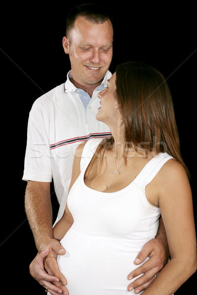 Foto stock: Amoroso · expectante · marido · grávida · olhos · preto