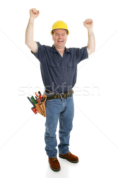 Travailleur de la construction excité succès bon isolé Photo stock © lisafx