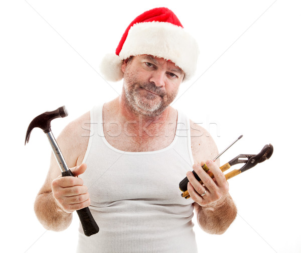 Karácsony csalódott apa mikulás kalap tart Stock fotó © lisafx
