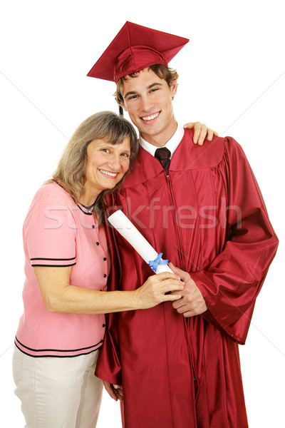 Stolz mom Absolvent posiert cap Kleid Stock foto © lisafx
