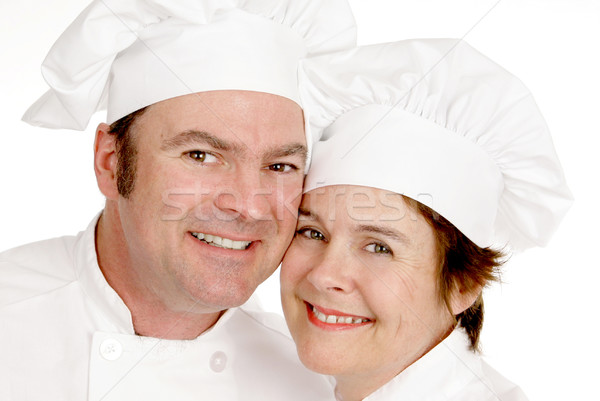 Foto stock: Dois · chefs · retrato · masculino · feminino