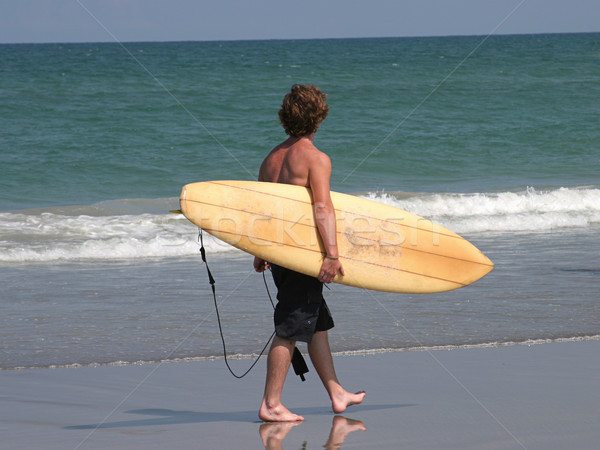 Surfer пляж молодым человеком ходьбе доска для серфинга солнце Сток-фото © lisafx