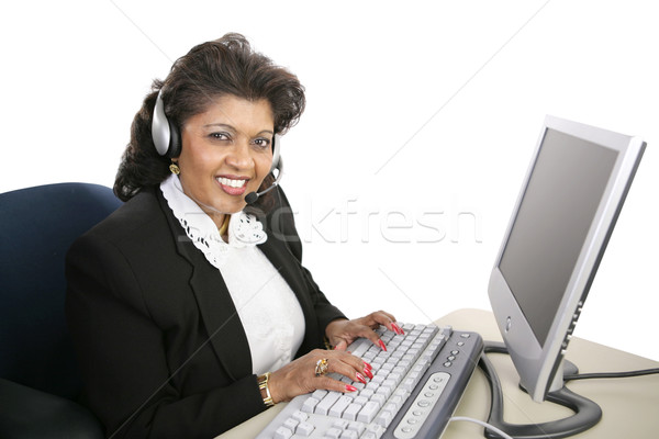 Indian tech ondersteuning vriendelijk vrouw computer aanbieden Stockfoto © lisafx